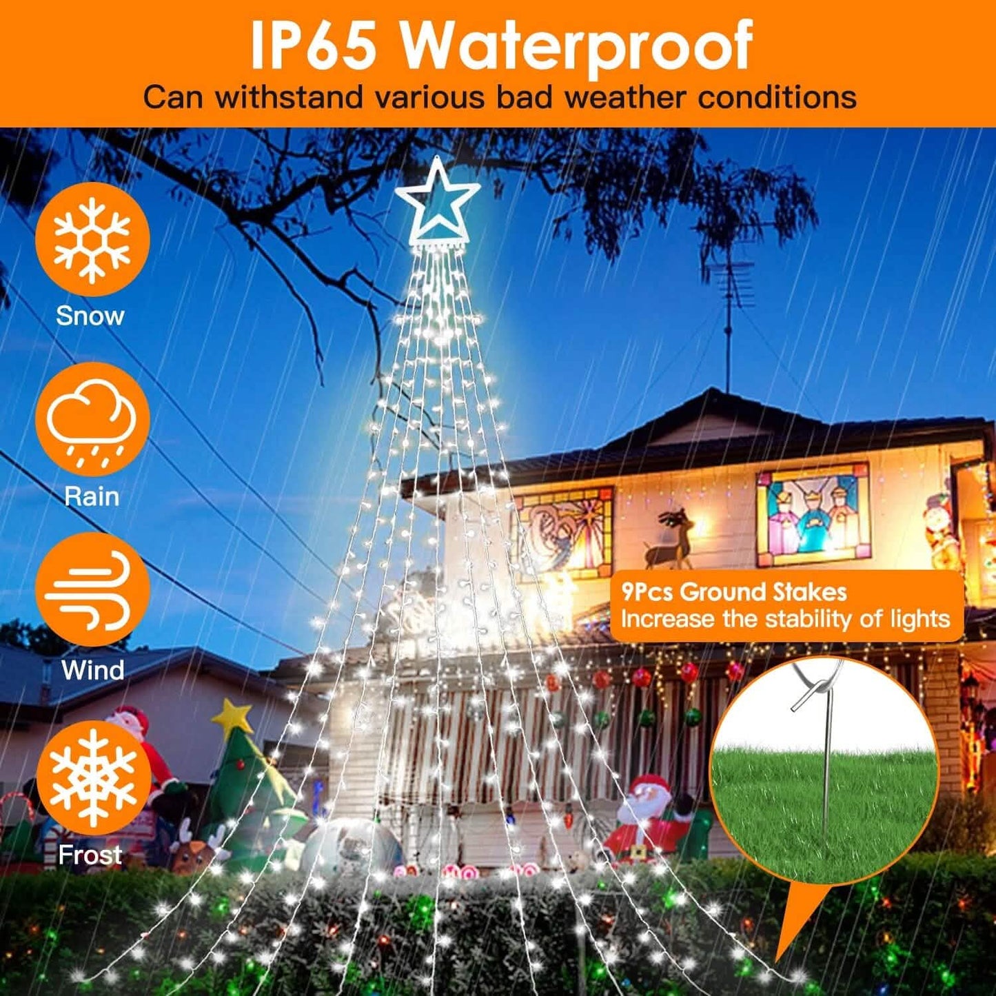 Christmas Hanging Waterfall String Light with Topper Star DailySale