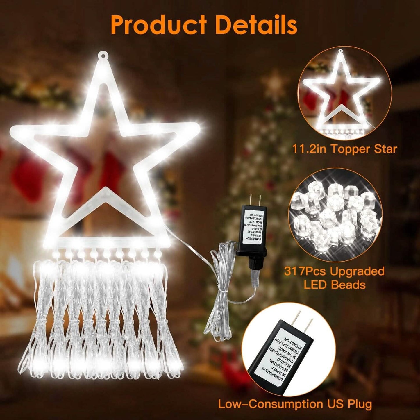 Christmas Hanging Waterfall String Light with Topper Star DailySale