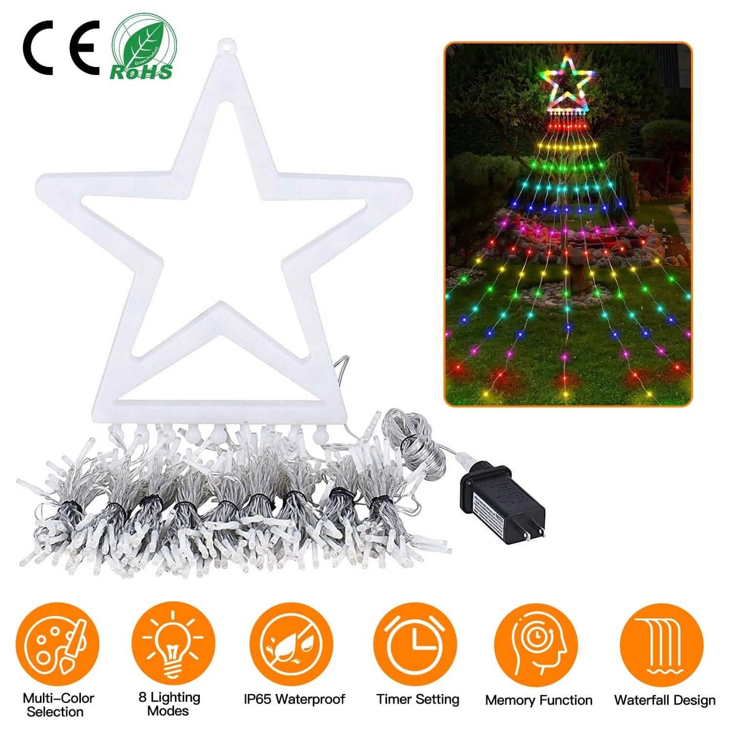 Christmas Hanging Waterfall String Light with Topper Star DailySale