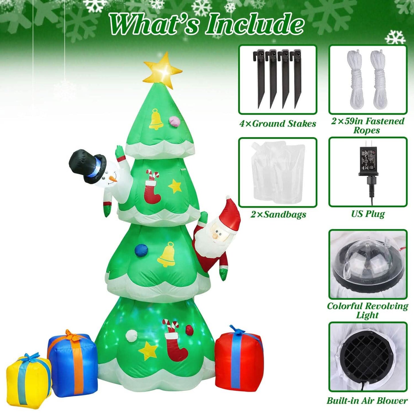 Christmas Tree Inflatable Decoration with LED Light Built-in Air Blower DailySale