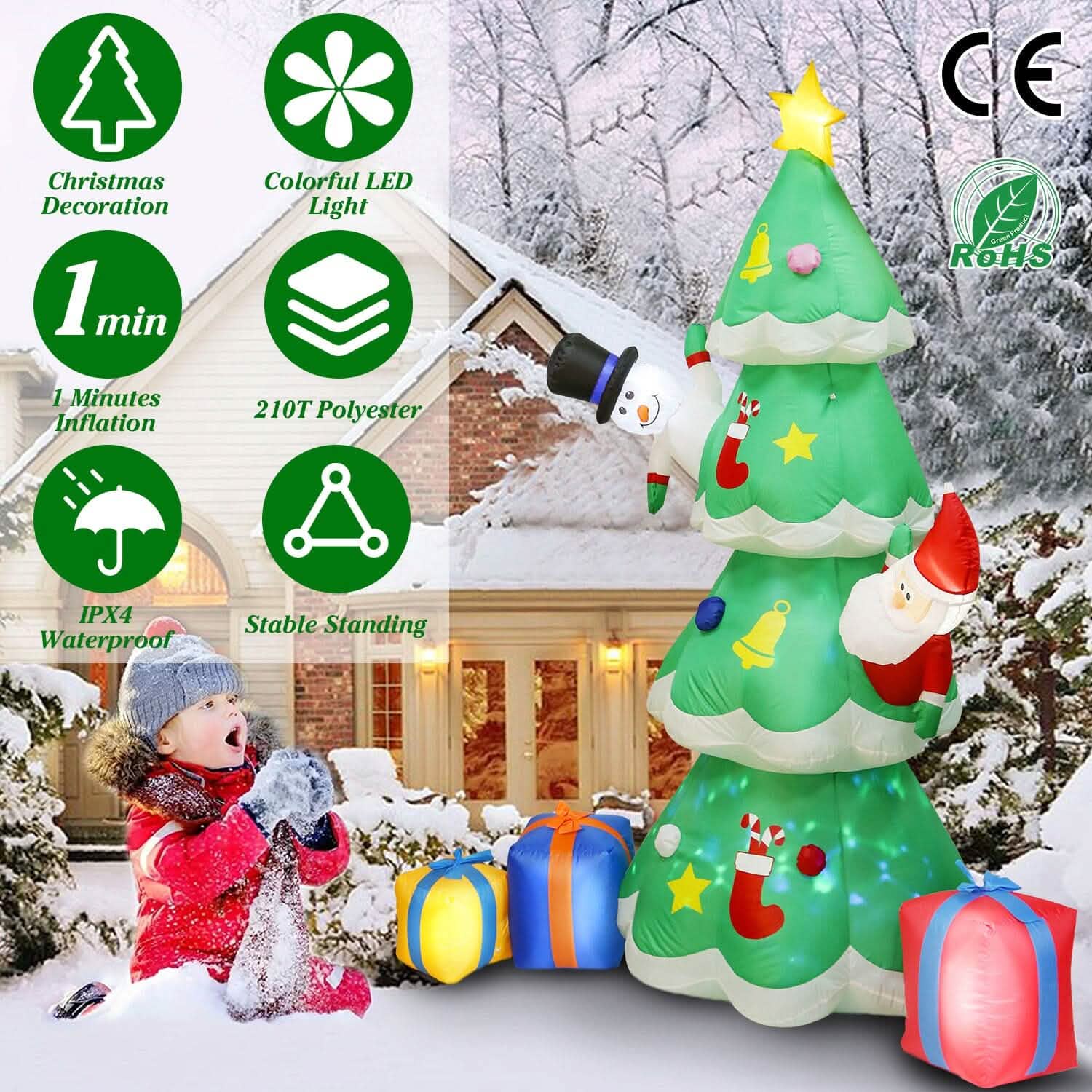 Christmas Tree Inflatable Decoration with LED Light Built-in Air Blower DailySale