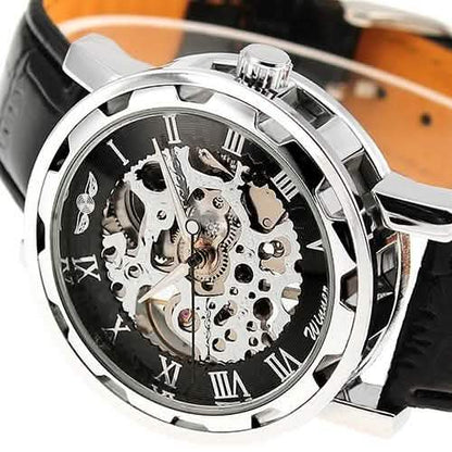 Classic Men's Black Leather Band Skeleton Mechanical Sports Army Wrist Watch DailySale