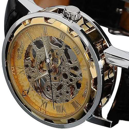 Classic Men's Black Leather Band Skeleton Mechanical Sports Army Wrist Watch DailySale