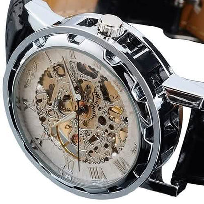 Classic Men's Black Leather Band Skeleton Mechanical Sports Army Wrist Watch DailySale