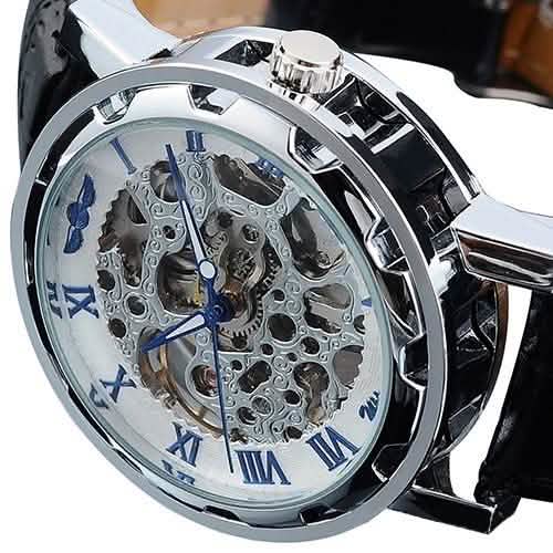 Classic Men's Black Leather Band Skeleton Mechanical Sports Army Wrist Watch DailySale