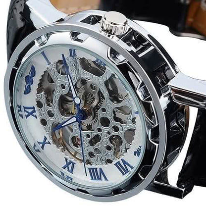 Classic Men's Black Leather Band Skeleton Mechanical Sports Army Wrist Watch DailySale