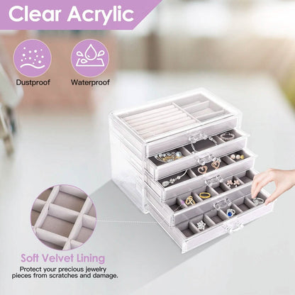 Clear Acrylic Jewelry Box Organizer with 5 Stackable Drawers DailySale