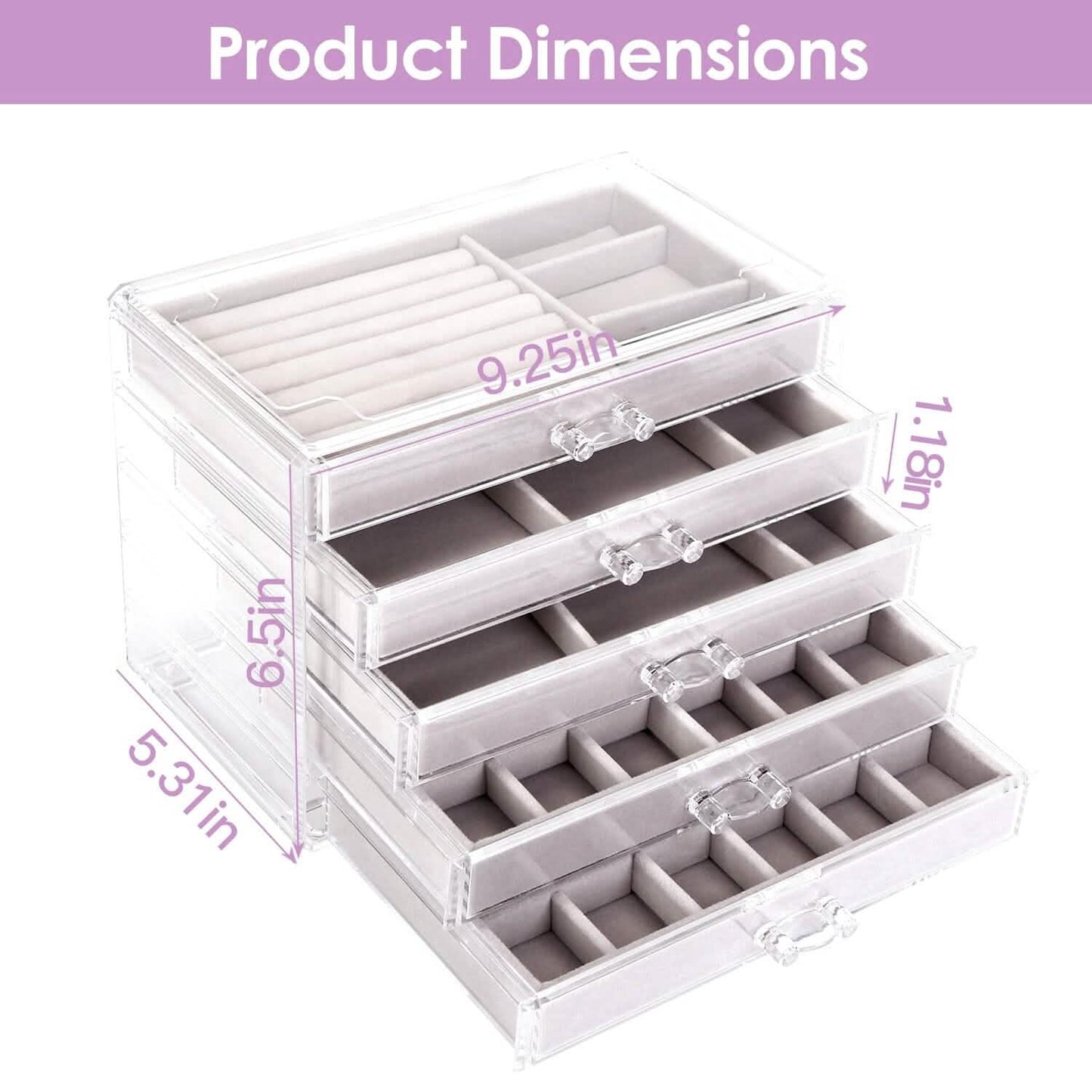 Clear Acrylic Jewelry Box Organizer with 5 Stackable Drawers DailySale
