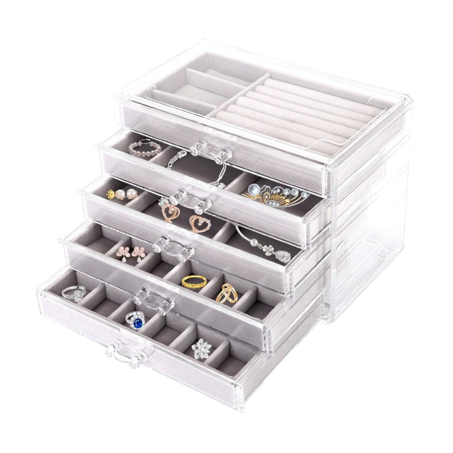 Clear Acrylic Jewelry Box Organizer with 5 Stackable Drawers DailySale