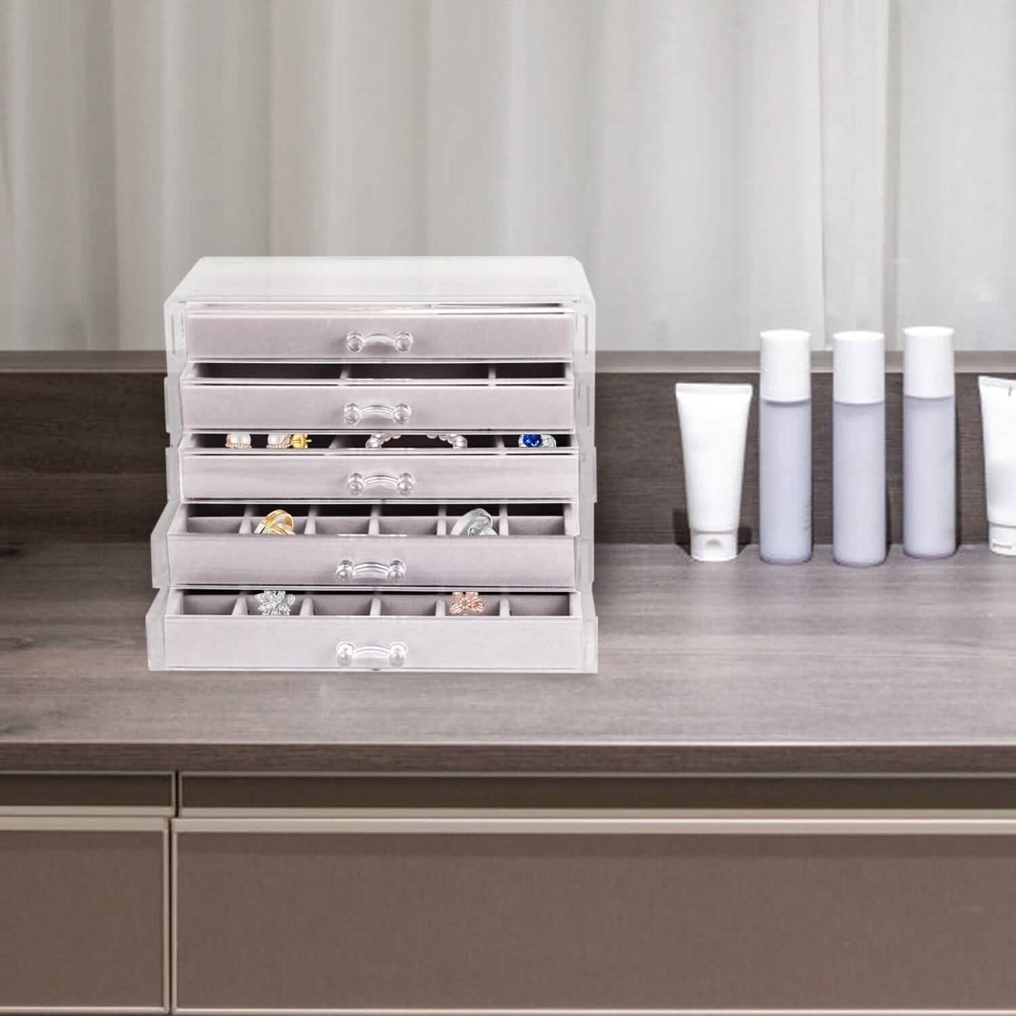 Clear Acrylic Jewelry Box Organizer with 5 Stackable Drawers DailySale