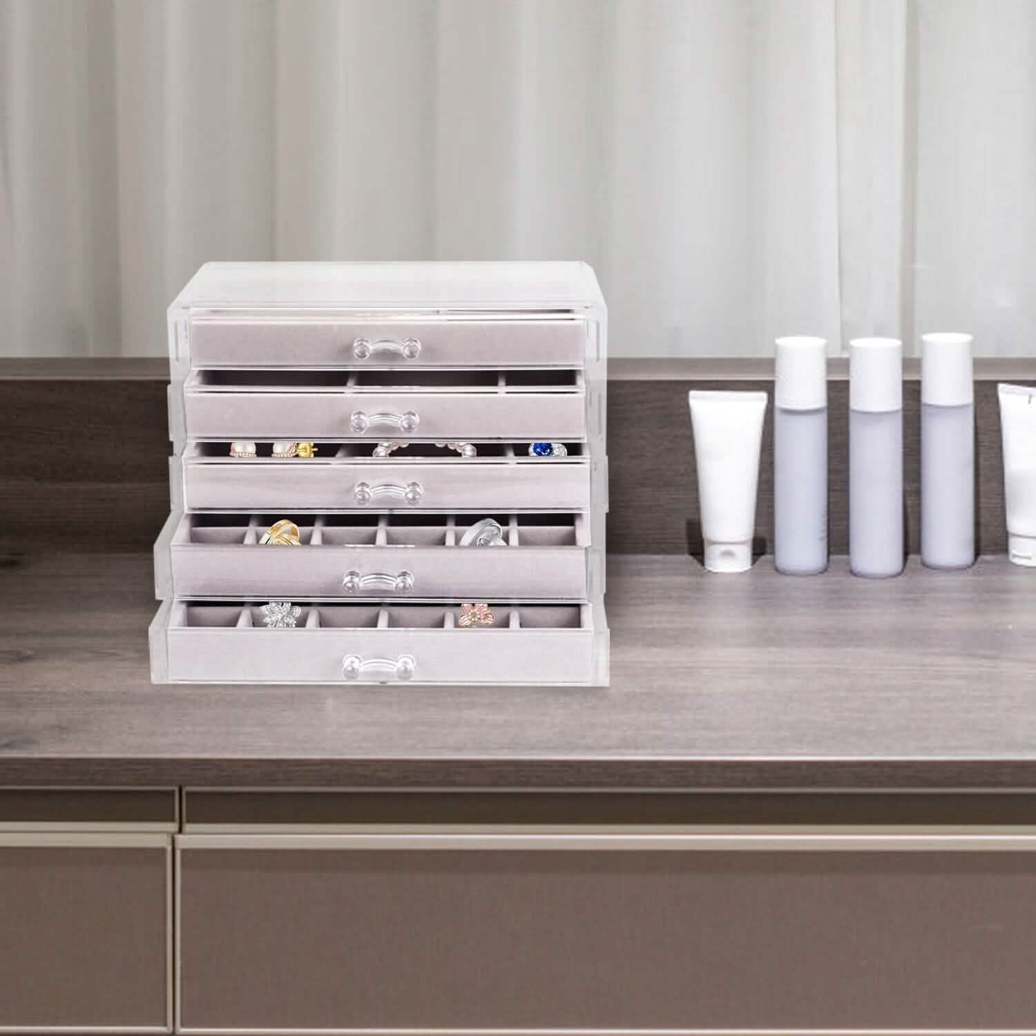 Clear Acrylic Jewelry Box Organizer with 5 Stackable Drawers DailySale
