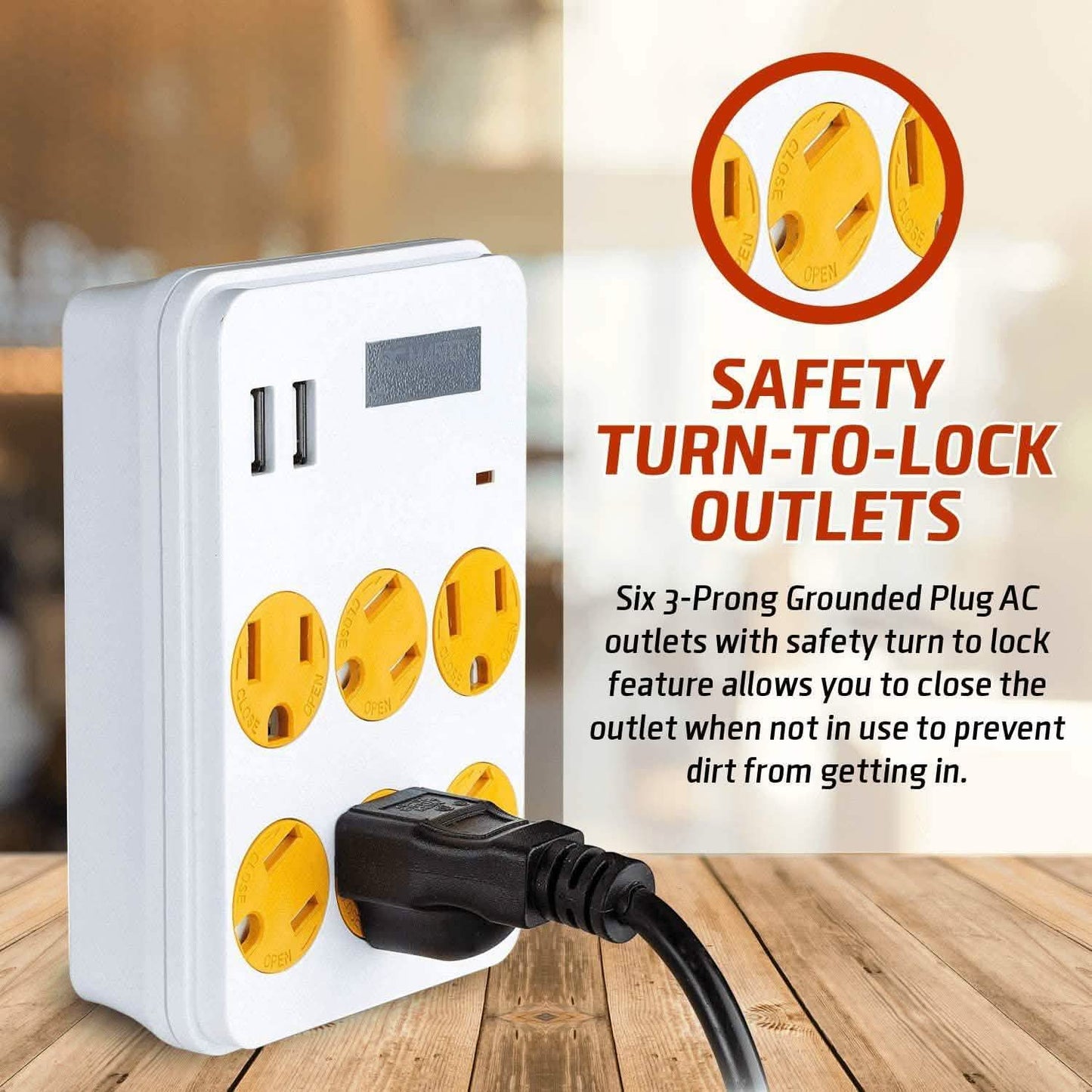 ClearMax 6 Outlet Adapter with 2 USB Ports DailySale