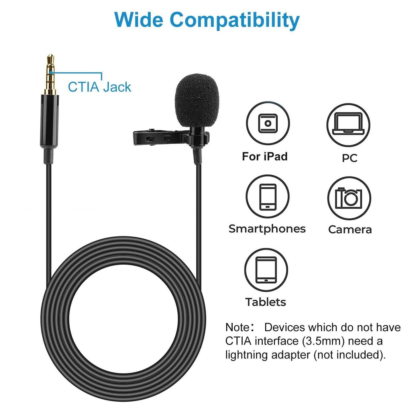 Clip On Microphone Hands Free Lavalier Lapel Mic DailySale