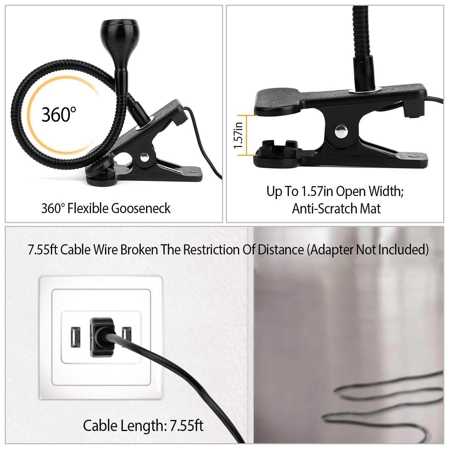 Clip On Reading Light USB Desk Clamp Lamp Flexible Gooseneck DailySale