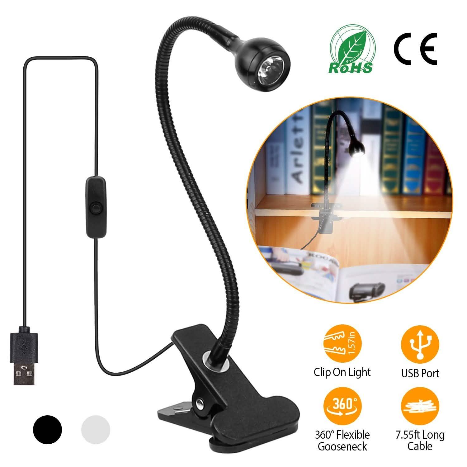 Clip On Reading Light USB Desk Clamp Lamp Flexible Gooseneck DailySale