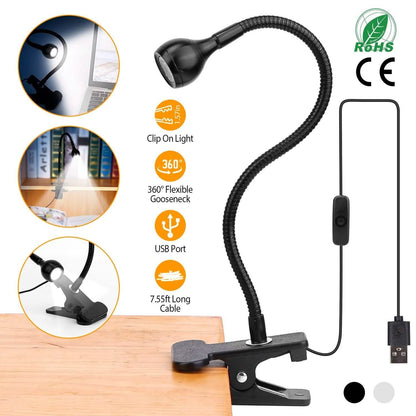 Clip On Reading Light USB Desk Clamp Lamp Flexible Gooseneck DailySale