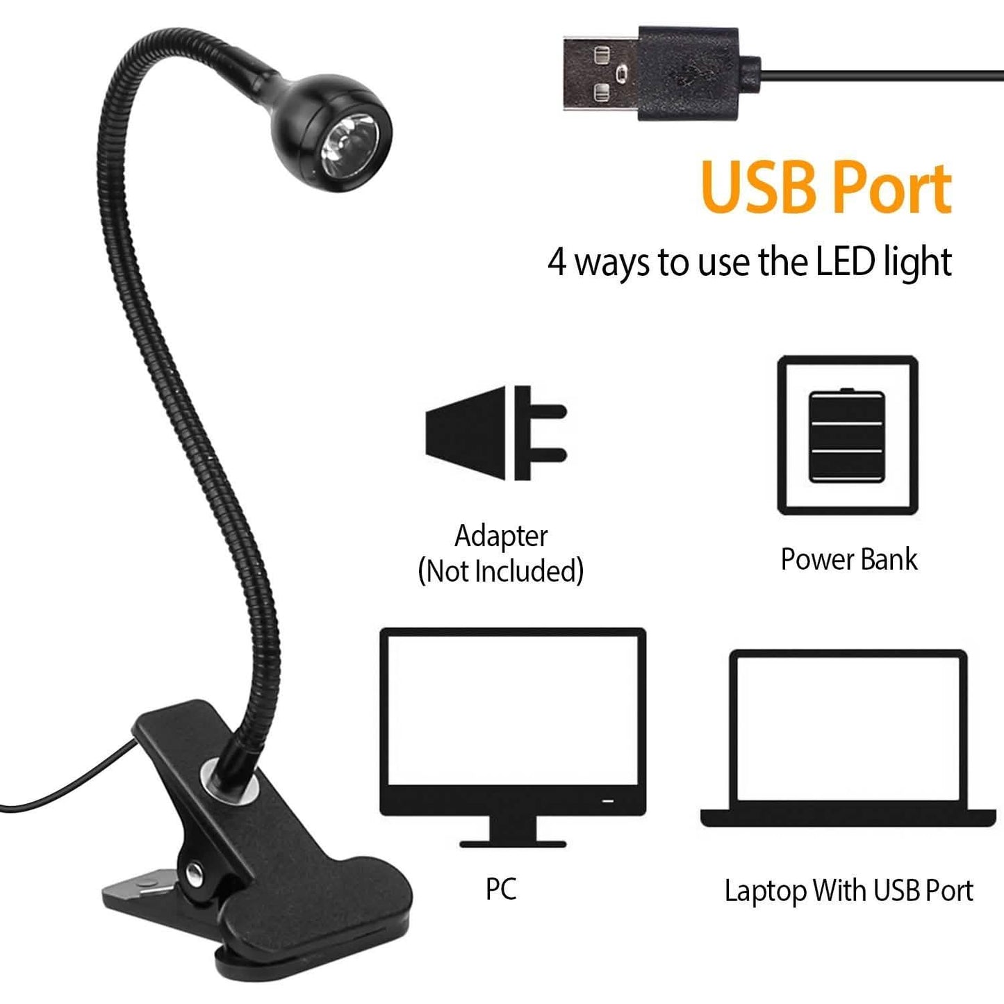 Clip On Reading Light USB Desk Clamp Lamp Flexible Gooseneck DailySale
