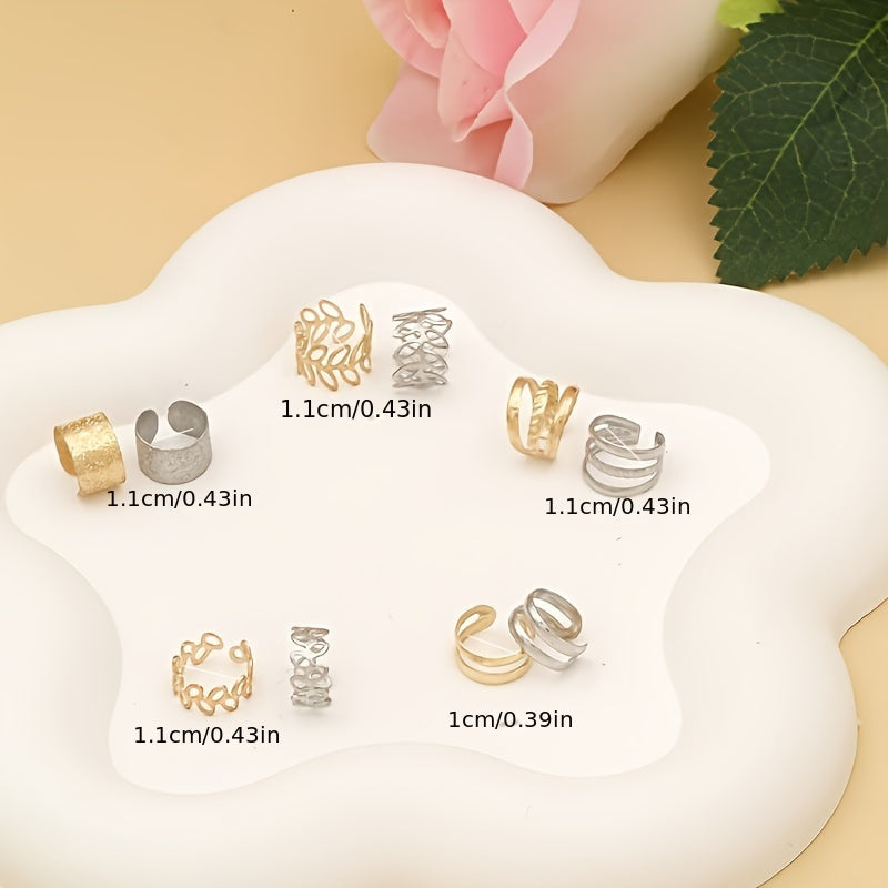 5-Pieces: Leaf Cutout Ear Clips - Gold or Silver DailySale