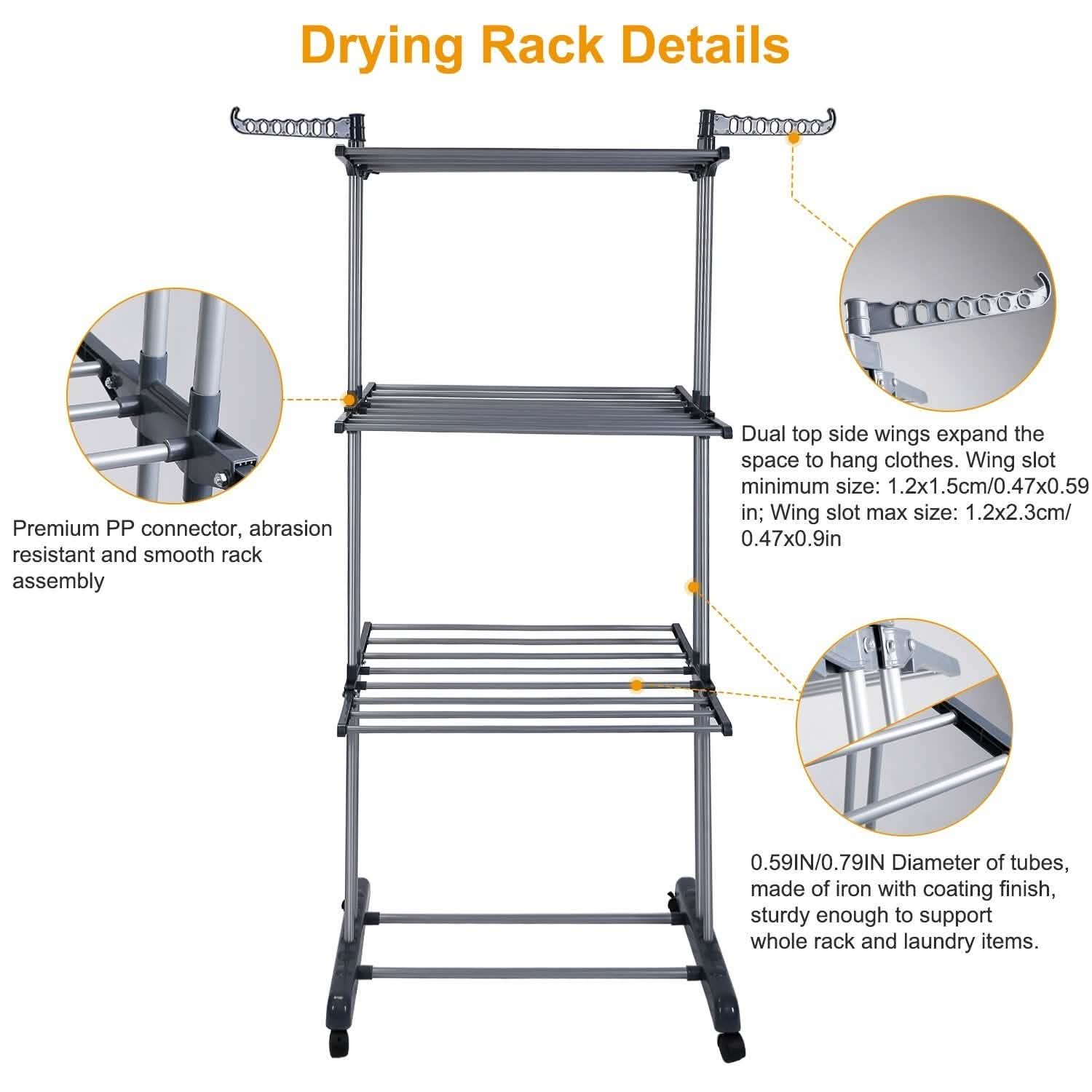 Clothes Drying Rack Rolling Collapsible Laundry Dryer Hanger Stand Rail DailySale