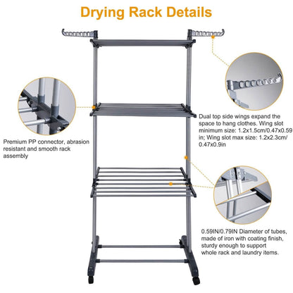 Clothes Drying Rack Rolling Collapsible Laundry Dryer Hanger Stand Rail DailySale