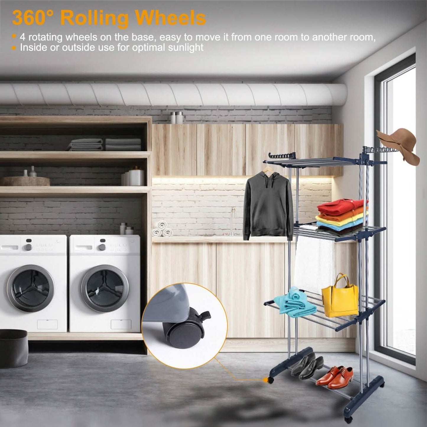 Clothes Drying Rack Rolling Collapsible Laundry Dryer Hanger Stand Rail DailySale