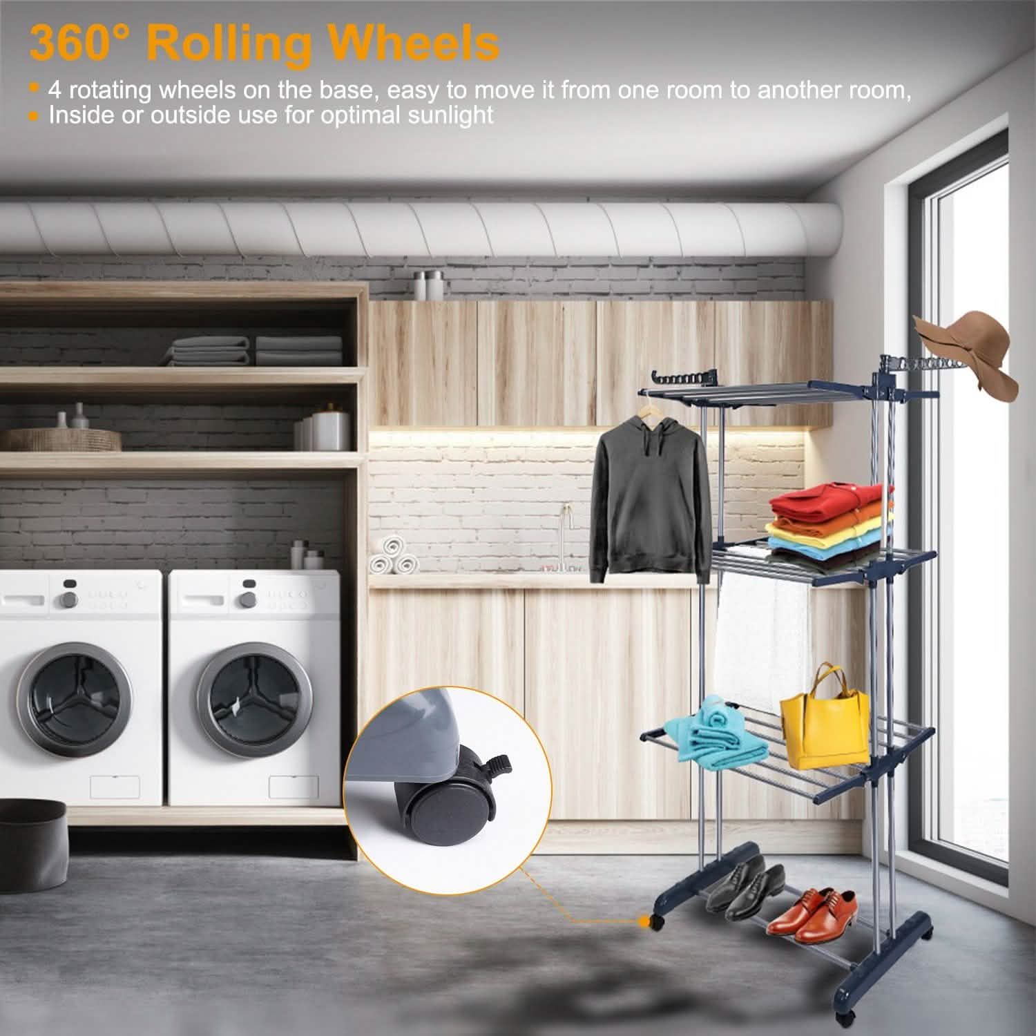 Clothes Drying Rack Rolling Collapsible Laundry Dryer Hanger Stand Rail DailySale