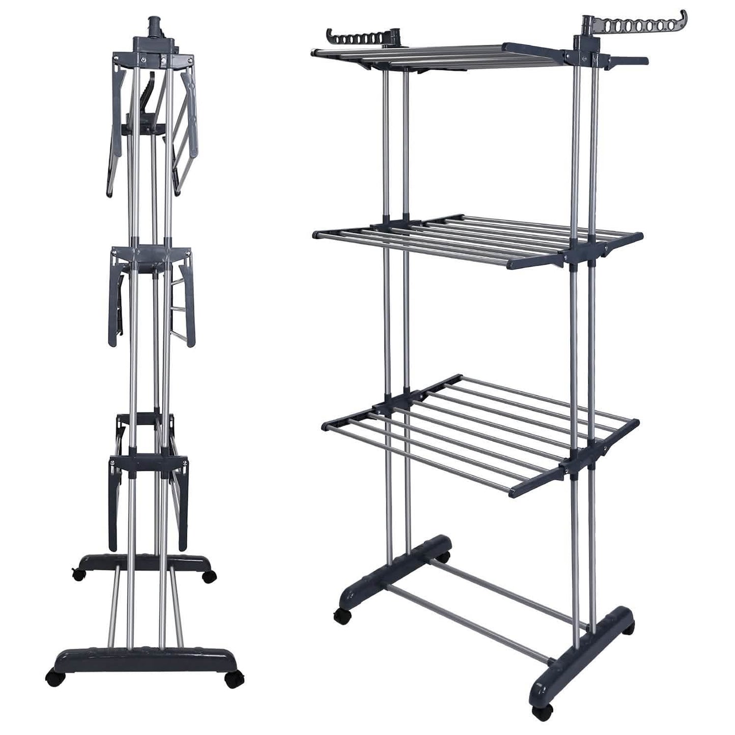 Clothes Drying Rack Rolling Collapsible Laundry Dryer Hanger Stand Rail DailySale