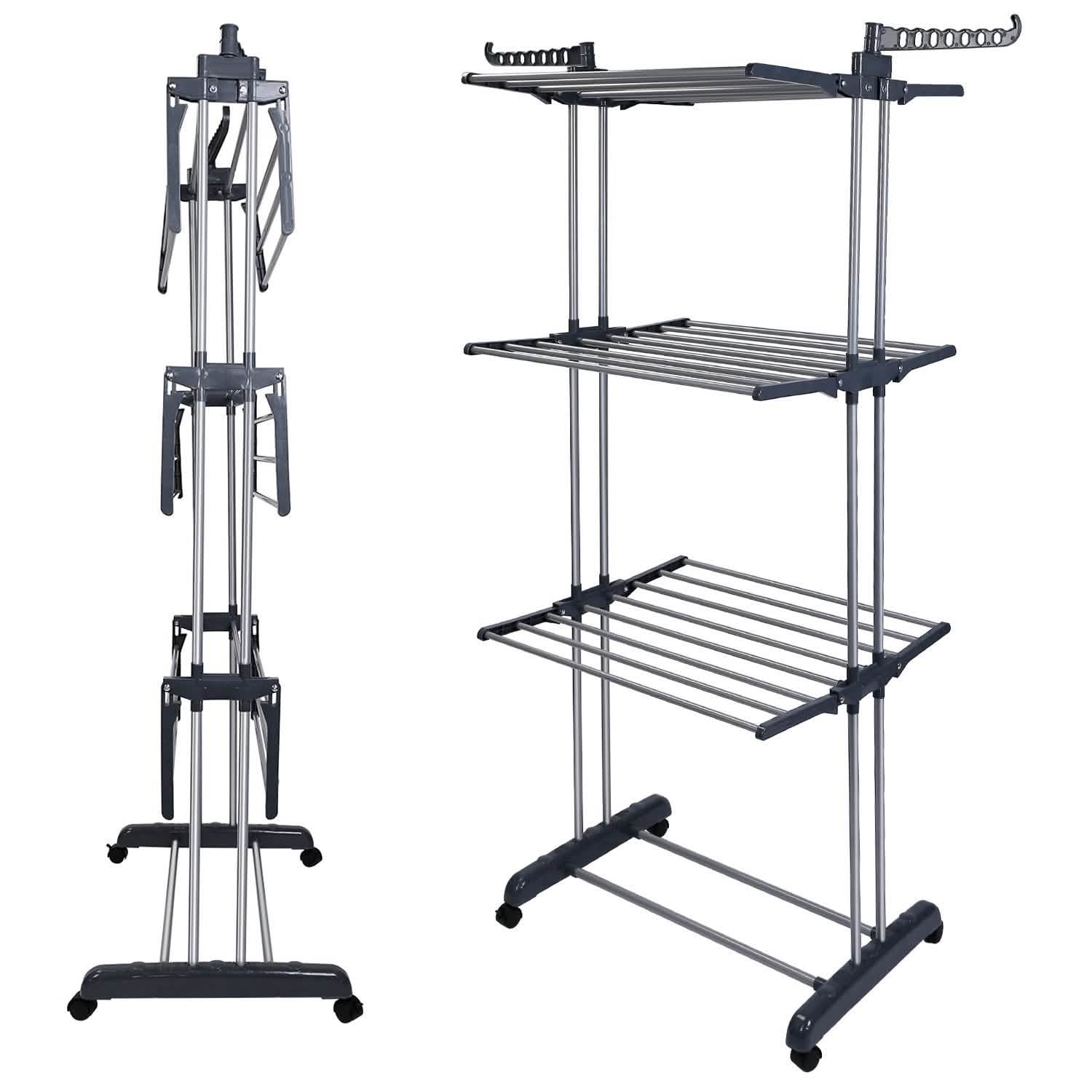Clothes Drying Rack Rolling Collapsible Laundry Dryer Hanger Stand Rail DailySale