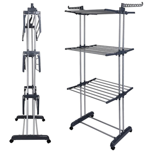 Clothes Drying Rack Rolling Collapsible Laundry Dryer Hanger Stand Rail DailySale