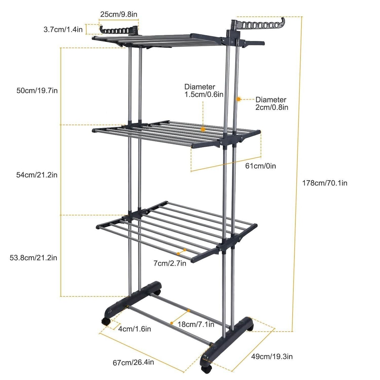 Clothes Drying Rack Rolling Collapsible Laundry Dryer Hanger Stand Rail DailySale