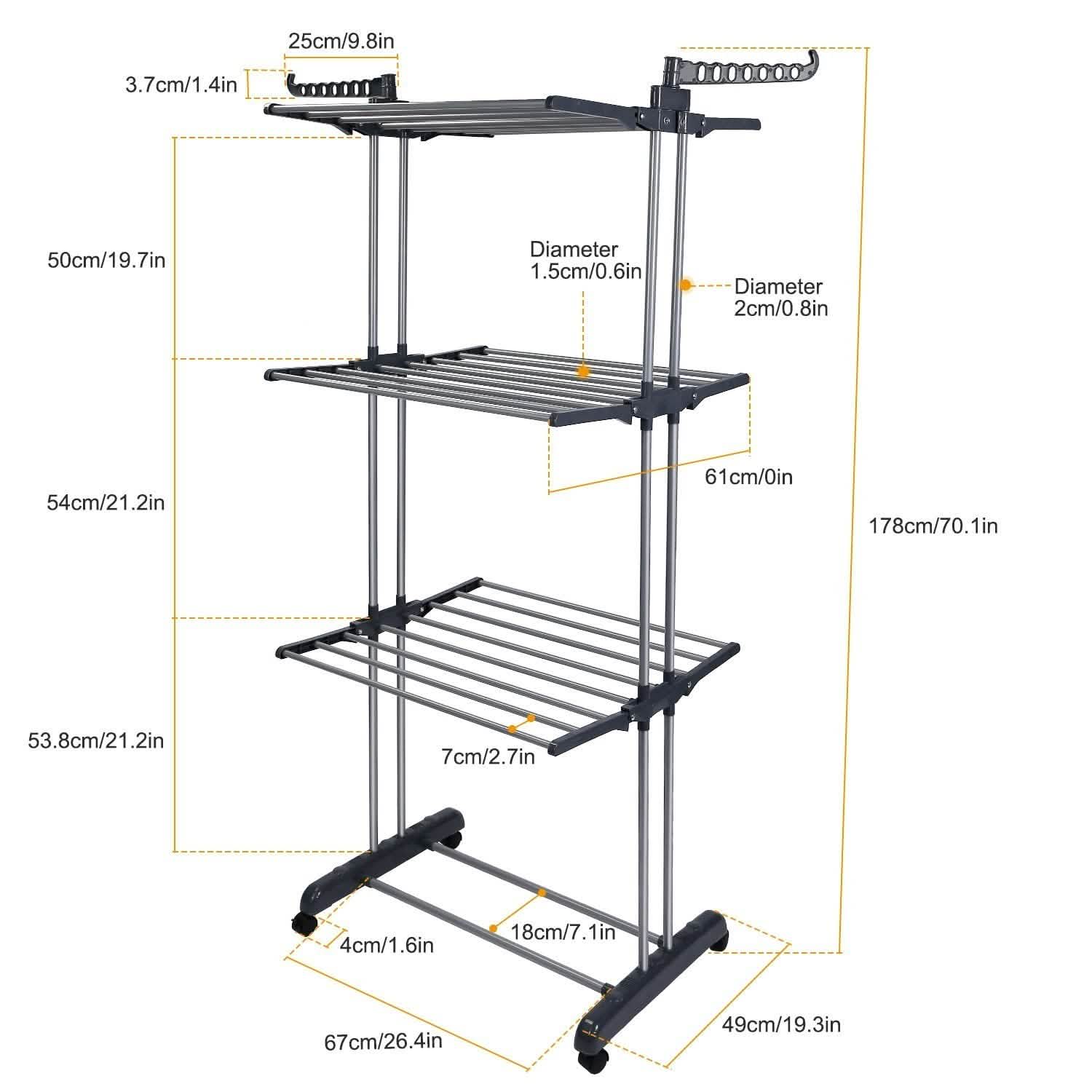 Clothes Drying Rack Rolling Collapsible Laundry Dryer Hanger Stand Rail DailySale