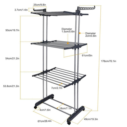 Clothes Drying Rack Rolling Collapsible Laundry Dryer Hanger Stand Rail DailySale
