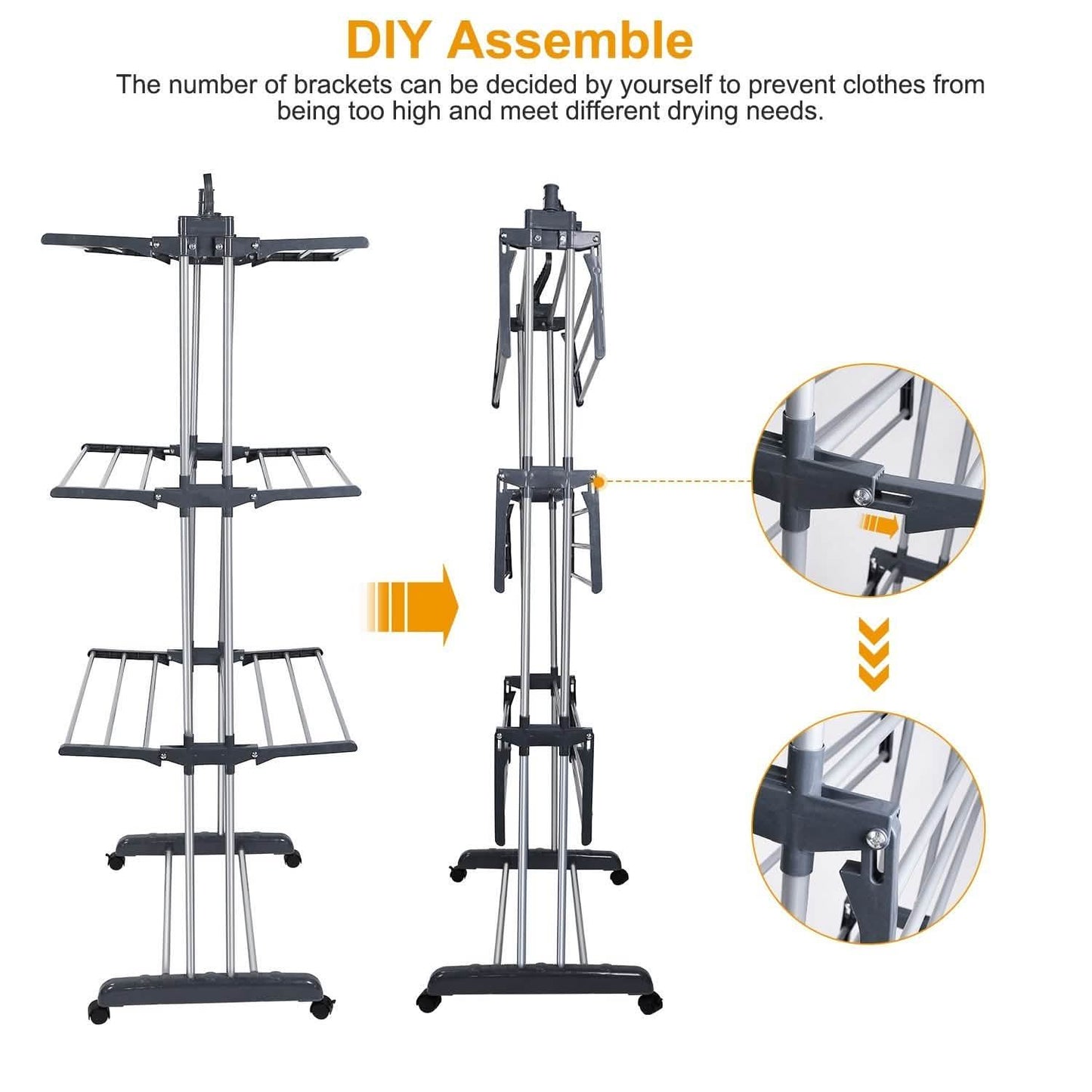 Clothes Drying Rack Rolling Collapsible Laundry Dryer Hanger Stand Rail DailySale