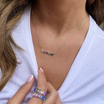 Clustered Rainbow Baguette Bar Necklace DailySale