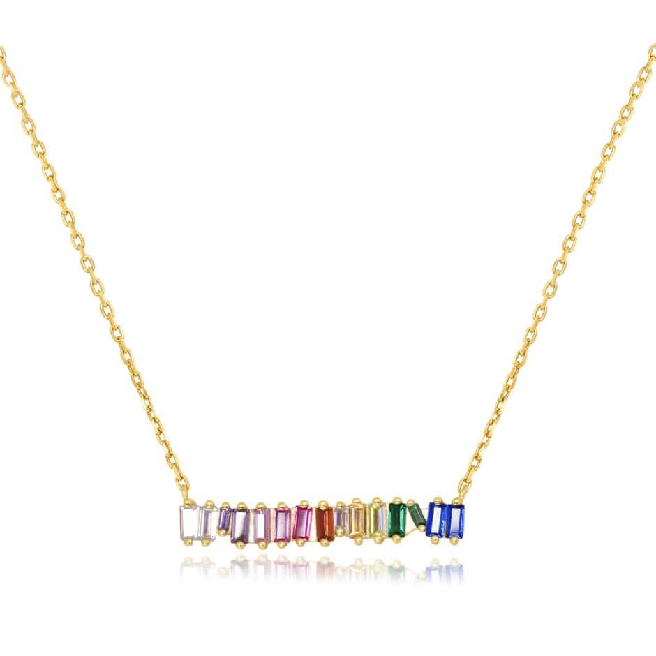 Clustered Rainbow Baguette Bar Necklace DailySale
