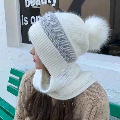 Coldproof Warm Beanie With Pom Classic Hooded Scarf Elastic Knit Hats Warm Beanies DailySale