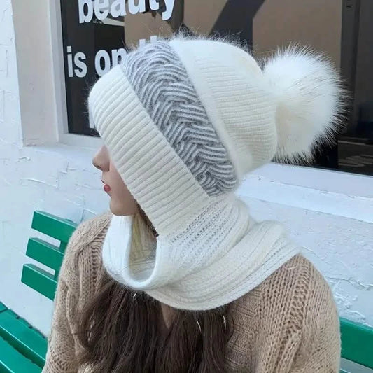 Coldproof Warm Beanie With Pom Classic Hooded Scarf Elastic Knit Hats Warm Beanies DailySale