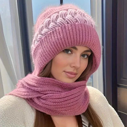Coldproof Warm Beanie With Pom Classic Hooded Scarf Elastic Knit Hats Warm Beanies DailySale