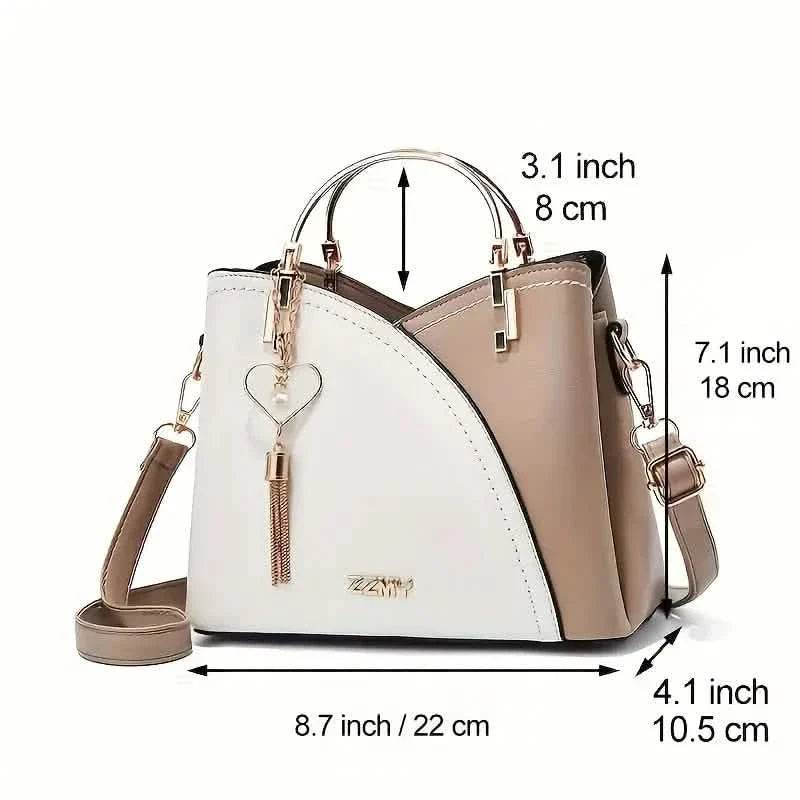 Color Block Satchel Bag with Metal Tassel Decor and Crossbody Strap DailySale