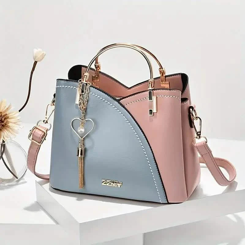 Color Block Satchel Bag with Metal Tassel Decor and Crossbody Strap DailySale