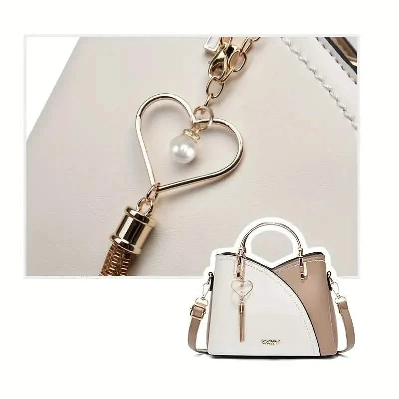 Color Block Satchel Bag with Metal Tassel Decor and Crossbody Strap DailySale