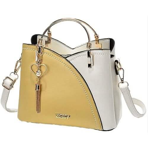 Color Block Satchel Bag with Metal Tassel Decor and Crossbody Strap DailySale