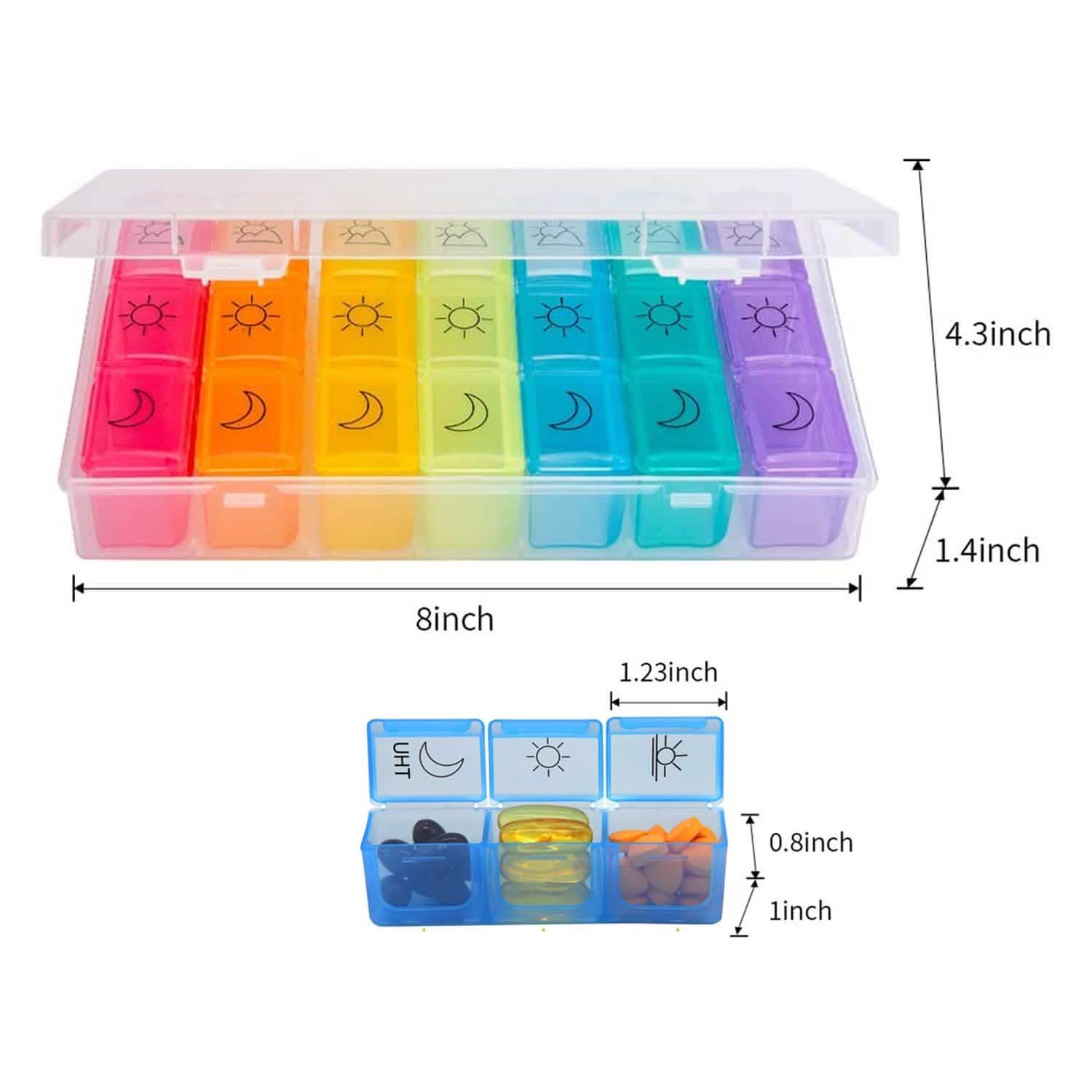 Colorful 3-Times Weekly Pills Vitamins Organizer With Large Compartments And Detachable Trays DailySale