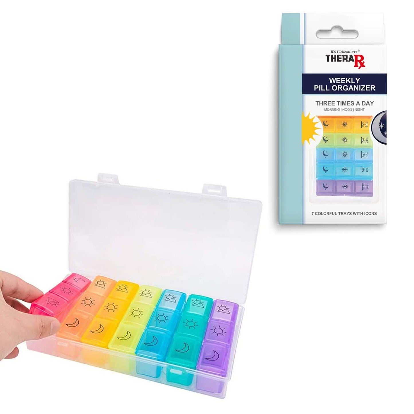 Colorful 3-Times Weekly Pills Vitamins Organizer With Large Compartments And Detachable Trays DailySale