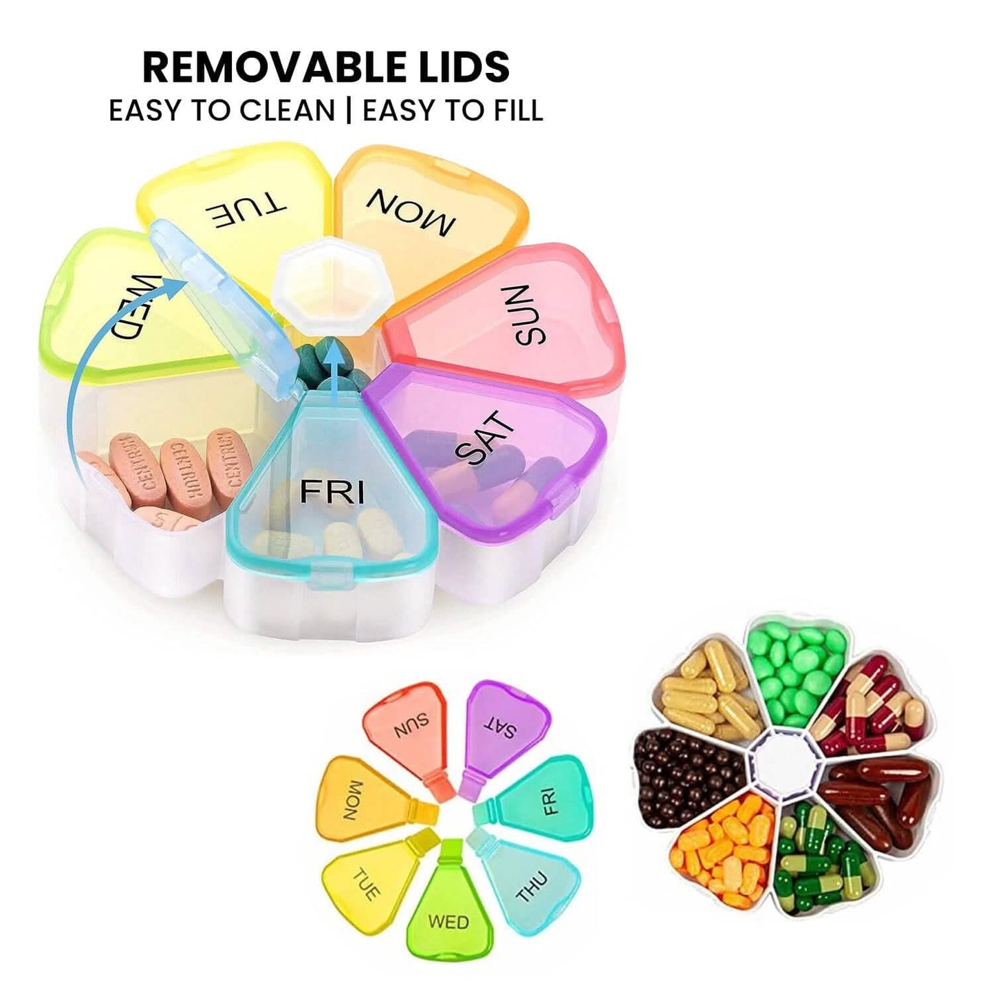 Colorful 7 Day Pills And Vitamins Organizer With Large Compartments DailySale
