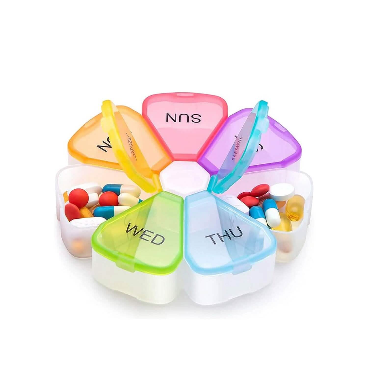 Colorful 7 Day Pills And Vitamins Organizer With Large Compartments DailySale