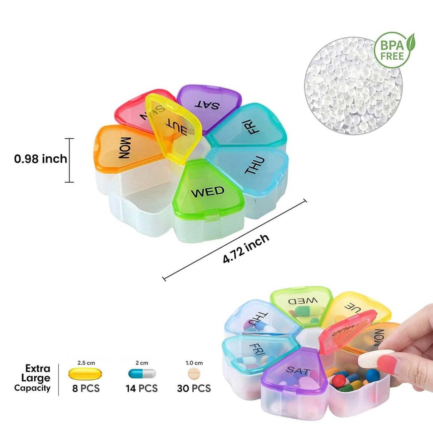 Colorful 7 Day Pills And Vitamins Organizer With Large Compartments DailySale