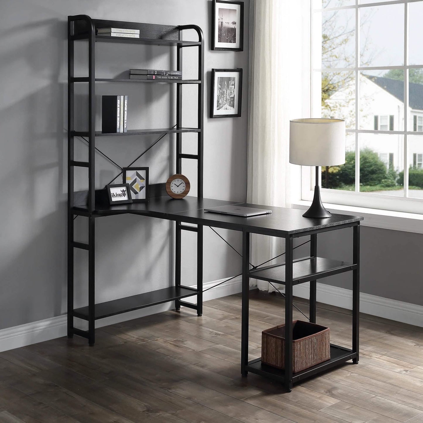Computer Desk with 4 Tier Storage Shelves Large L-Shaped DailySale