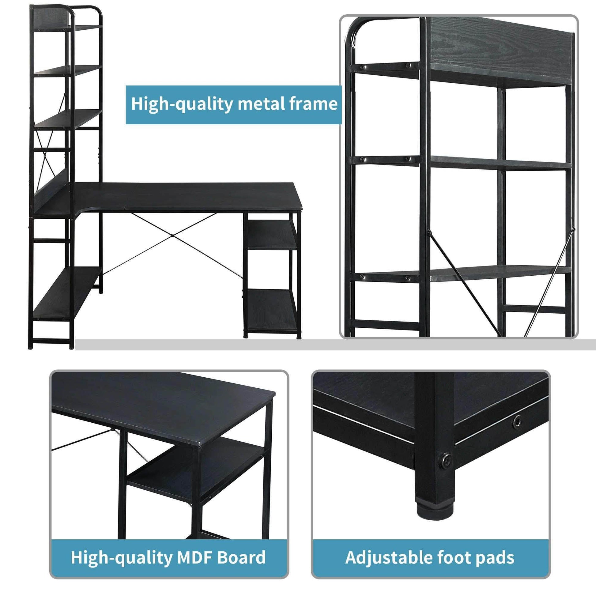 Computer Desk with 4 Tier Storage Shelves Large L-Shaped DailySale