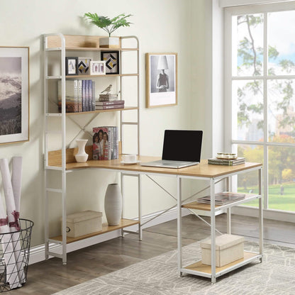 Computer Desk with 4 Tier Storage Shelves Large L-Shaped DailySale